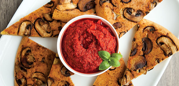 Mushroom Socca with Tomato Sauce