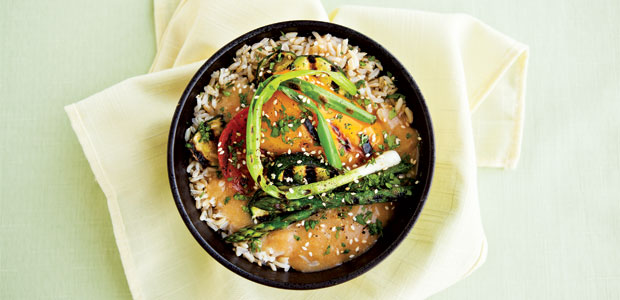 Rice Bowl with Grilled Veggies and Miso Gravy
