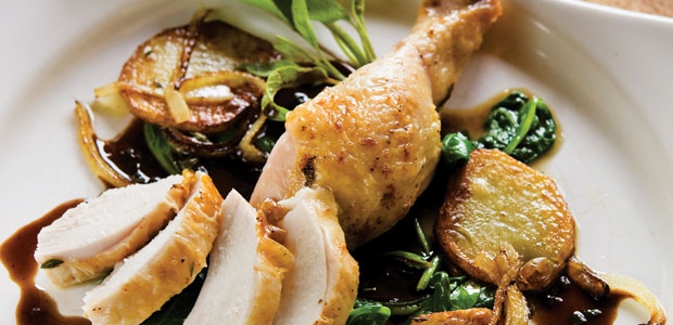 Eigensinn Chicken on the Spit with Wild Grape Sage Sauce