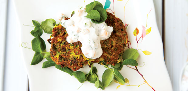 Zucchini Pancakes with Melon Raita