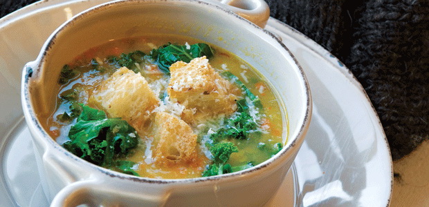 Winter Greens Soup with Parmesan Garlic Croutons