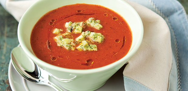 Chilled Roasted Tomato Soup with Lime Pesto Salsa