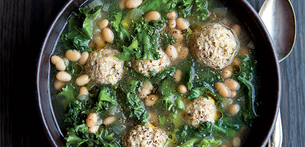 Escarole White Bean Soup with Turkey Meatballs