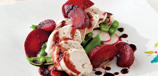 Chicken with Wine-Poached Plums