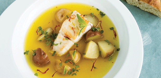 Haddock with Saffron Broth and New Potatoes