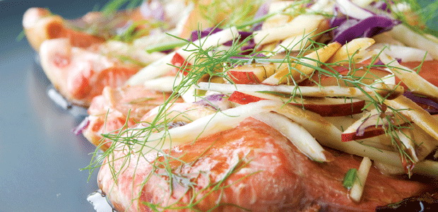 Gingered Maple-Soy Salmon with Autumn Slaw