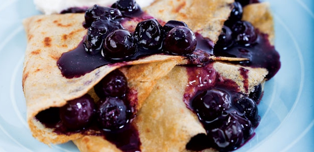 Cornmeal Crepes with Maple Blueberries
