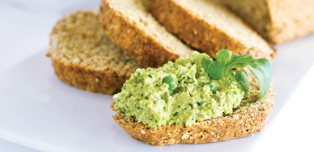 Healthy Soda Bread with Edamame and Pea Hummus