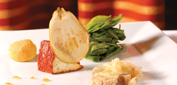 Baby Spinach Salad with Goat Cheese Trio and Sherry Vinaigrette