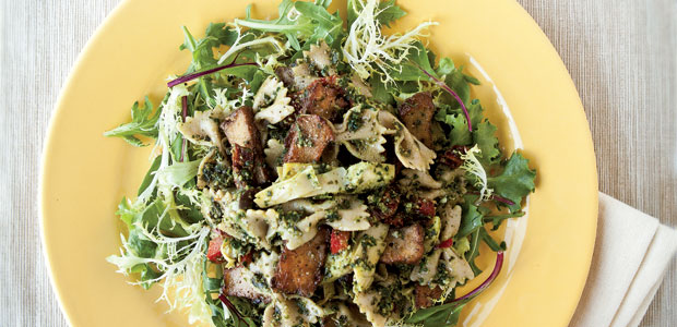 Farfalle and Seitan Salad with Pecan Pesto
