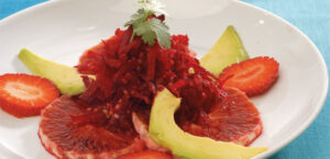 Shredded Beet Salad with Creamy Avocado and Strawberries
