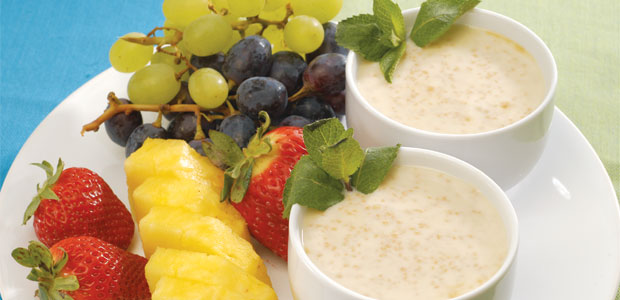 Creamy Couscous Almond Pudding served with Seasonal Fruit