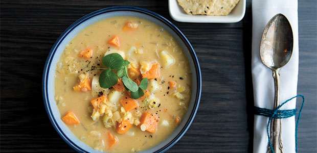 Spicy Thai Yam and Lentil Soup