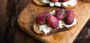 Roasted Grape and Goat Cheese Crostini