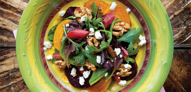 Roasted Rhubarb and Beet Salad