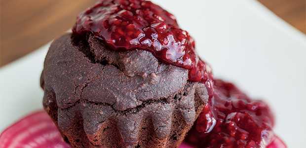 Red Velvet Chocolate Cakes with Raspberry Sauce