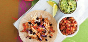 Mile-High Mission-Style Chicken Burrito / Salsa Fresca / Guacamole