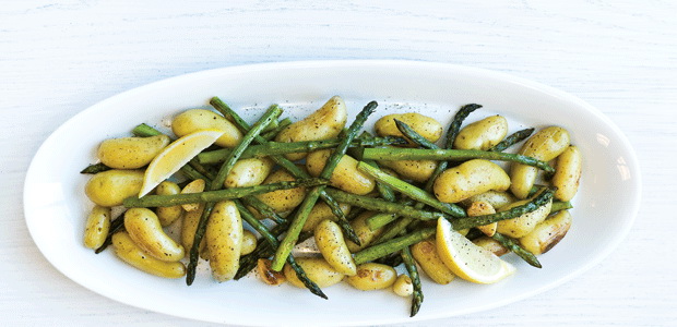 Garlicky Roasted Asparagus and Fingerlings