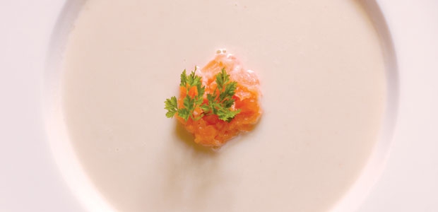 Cream of Celery Soup with Salmon Tartar