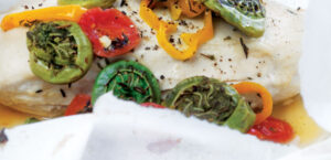 Chicken with Mustard Sauce and Fiddleheads