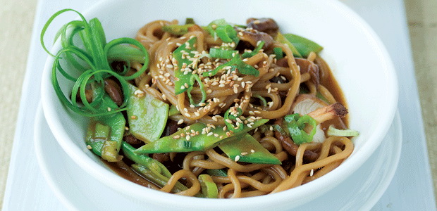 Sesame Lime Soba Noodles with Shiitake Mushrooms and Snow Peas