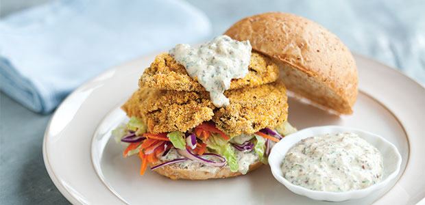 Oyster Po’ Boy Sandwich with Zesty Yogurt Sauce