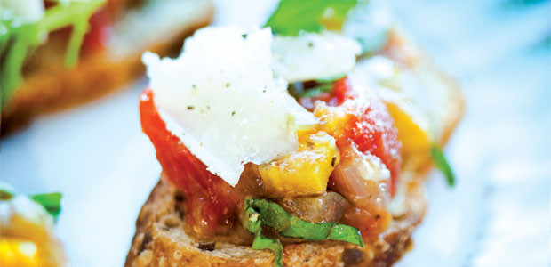Classic Caponata on Crostinis with Arugula