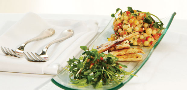 Couscous a la Grecque with Red Pepper Coulis