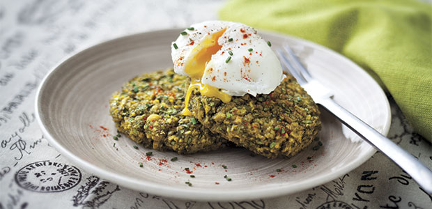 Pea Cakes with Poached Eggs