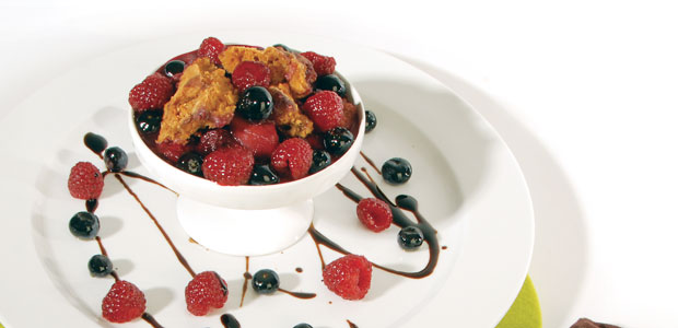 Peach, Blueberry, and Raspberry Cobbler