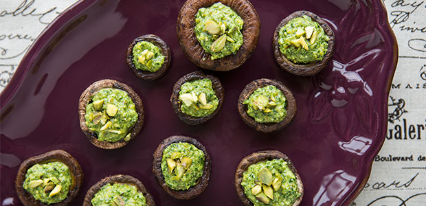 Pistachio Pesto-Stuffed Mushrooms