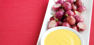 Roasted Radishes with Curry Dip