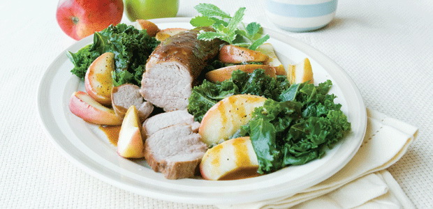 Pork Medallions with Apples and Kale