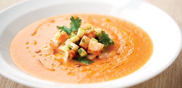 Melon and Yogurt Soup with Curried Shrimp