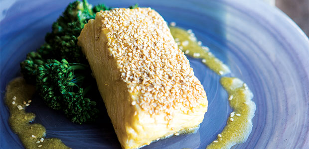 Miso Marinated, Sesame Encrusted Halibut