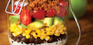 Mason Jar Taco Salad with Creamy Lime Dressing and Walnut Meat