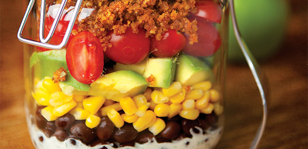 Mason Jar Taco Salad with Creamy Lime Dressing and Walnut Meat