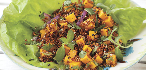 Asian Bibb Lettuce Salad with Quinoa and Diced Butternut Squash