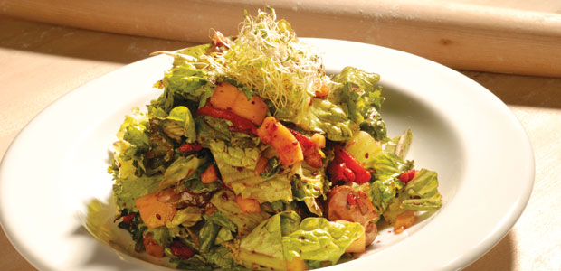 Organic Greens with Basil and Blackberry Salad Dressing