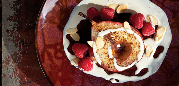 Spiced Pears with Coffee “Cream”