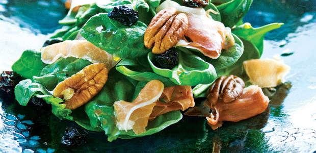 Spinach Salad with Prosciutto, Pecans and Dried Cherries