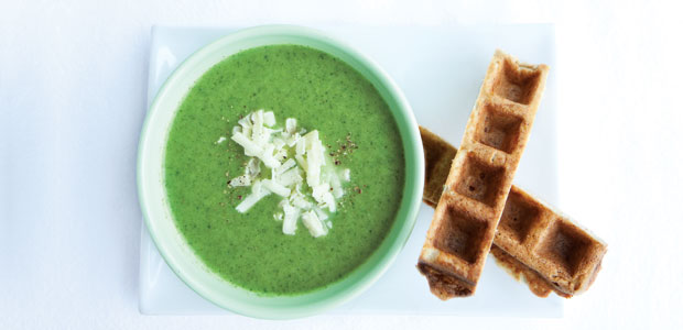 Cheesy Waffle Soldiers with Broccoli Soup