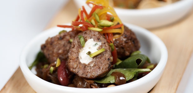 Lamb Kibbeh Stuffed with Pistachios and Goat Cheese