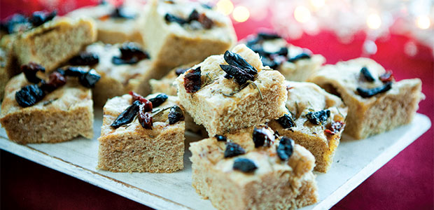Focaccia with Moroccan Olives, Sun-Dried Tomato, Rosemary, and Fleur de Sel