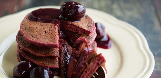 Beet Pancakes with Cherry Sauce