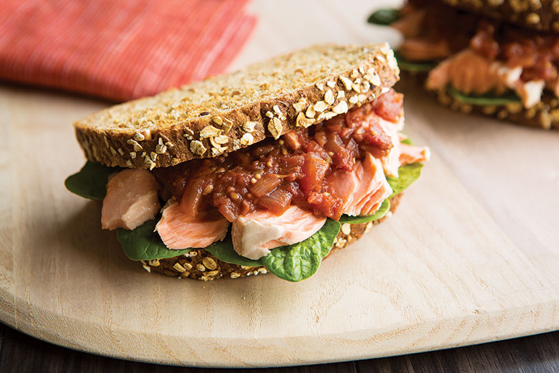 Poached Salmon Sandwich with Tomato Chutney