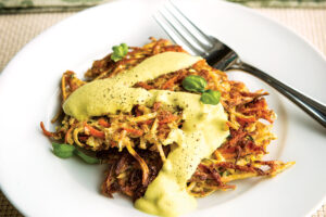 Cabbage Pancakes with Curry Cashew Sauce