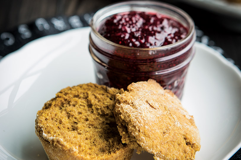 Pumpkin Biscuits with Blackberry-Chia Jam