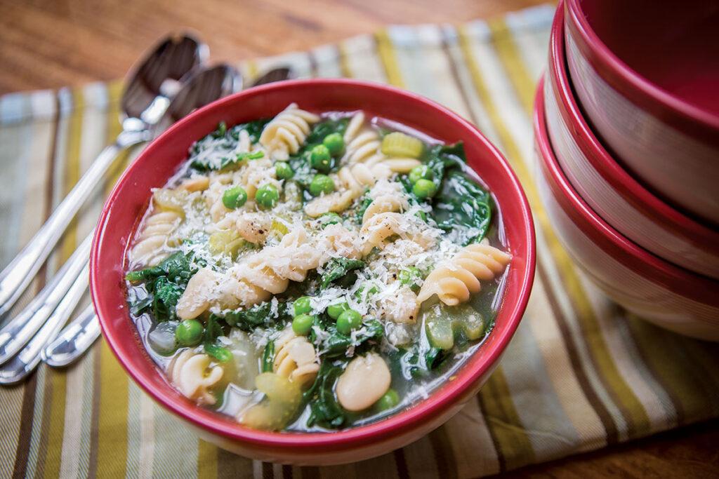 Green Minestrone with Butter-Beans and Brown Rice Fusilli