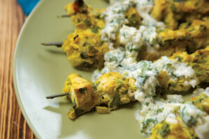 Spicy Chicken Skewers with Fennel Yogurt Sauce